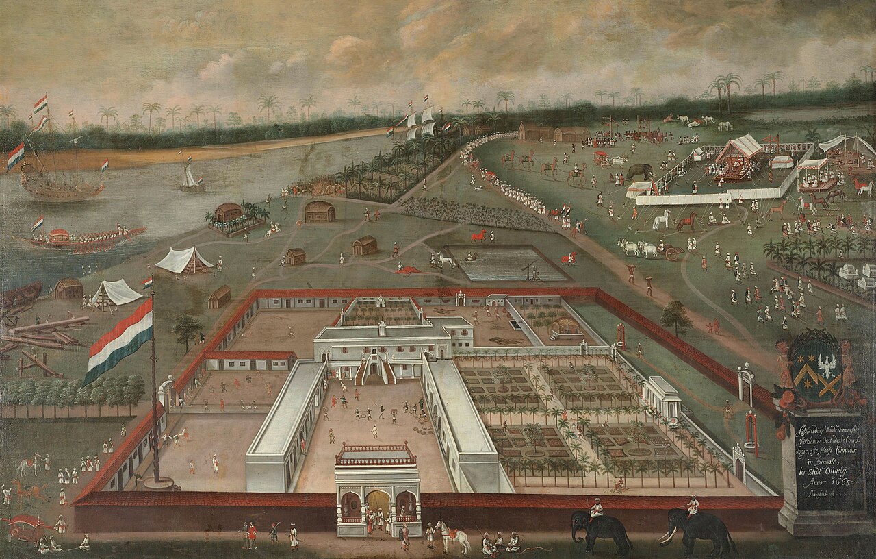 1665 painting of the Dutch East India Company trading lodge at Hooghly, Bengal
