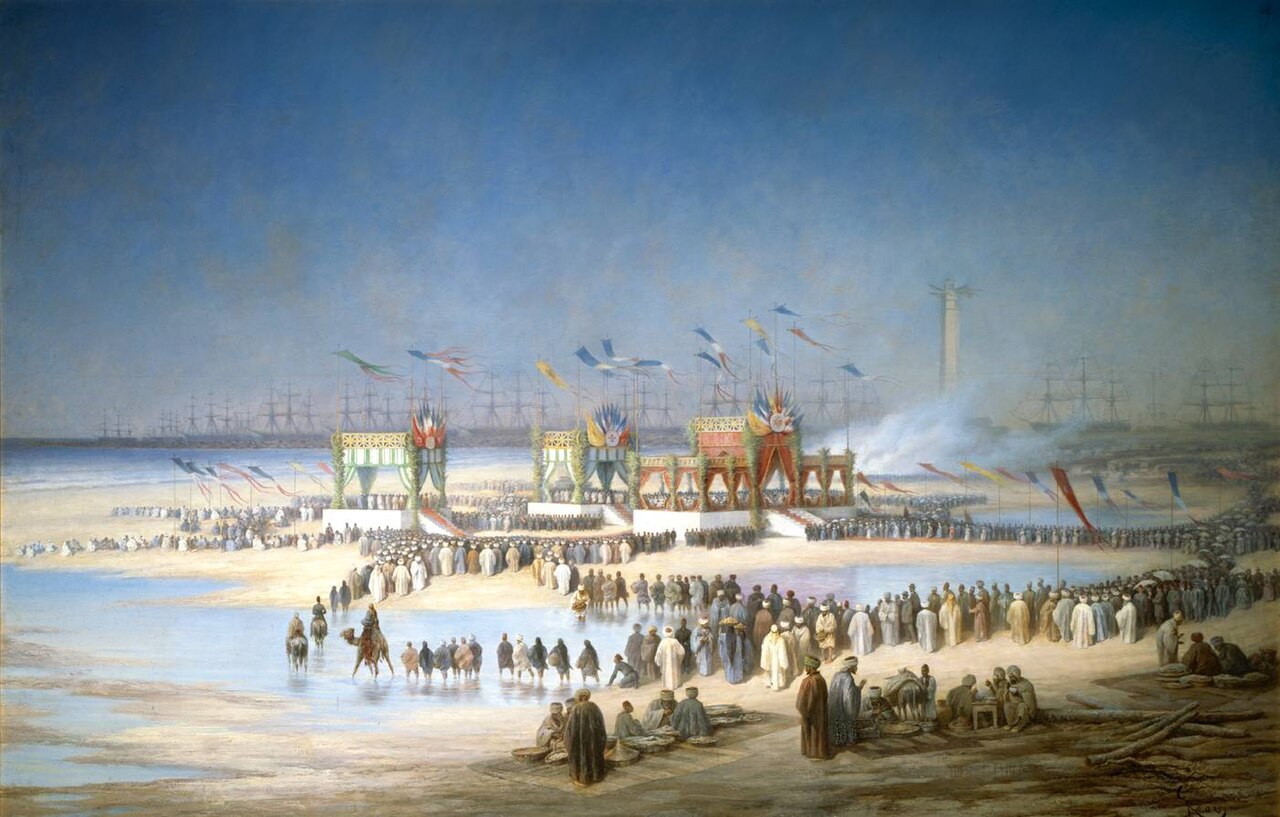 Illustration of the 1869 inauguration ceremony of the Suez Canal at Port Said